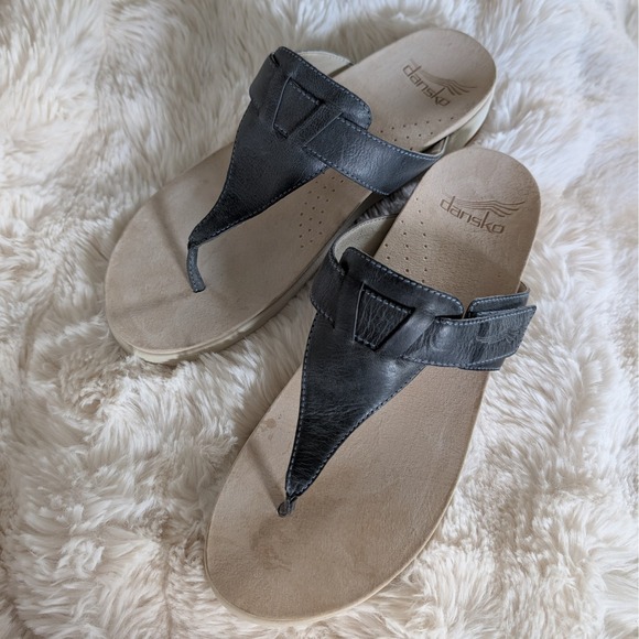 Dansko Cece Thong Leather Sandal Dark Grey-Blue Size 42‎ - Picture 1 of 9